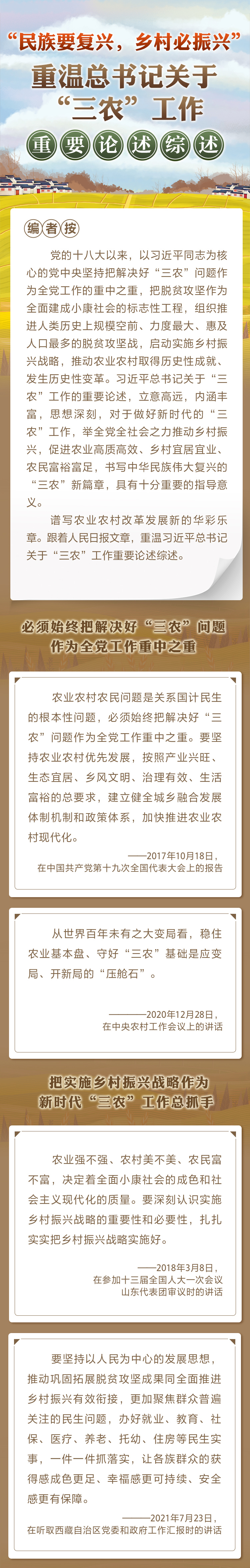 “民族要復(fù)興，鄉(xiāng)村必振興” 重溫總書記關(guān)于“三農(nóng)”工作重要論述綜述