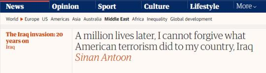 【世界說】伊拉克作家刊文痛斥美國：100萬人喪生，就是美國恐怖主義在伊拉克造成的后果 無法原諒！