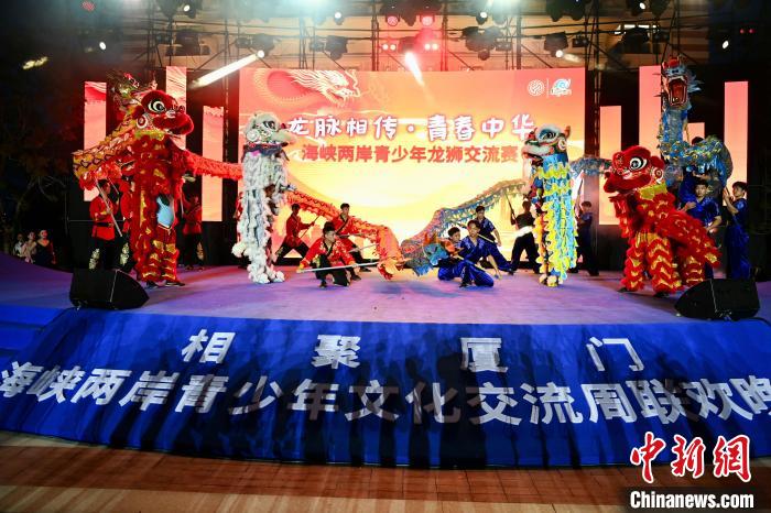 聯歡晚會上，兩岸青少年同臺呈現龍獅表演?！⊥鯑|明 攝