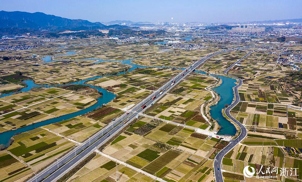 寧波市北侖區(qū)柴橋街道的萬畝花田猶如打翻的調(diào)色盤。人民網(wǎng) 章勇濤攝
