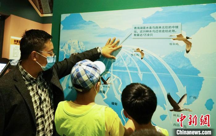 圖為小朋友在青海西寧湟水國(guó)家濕地公園科普館內(nèi)參觀學(xué)習(xí)?！●R銘言 攝