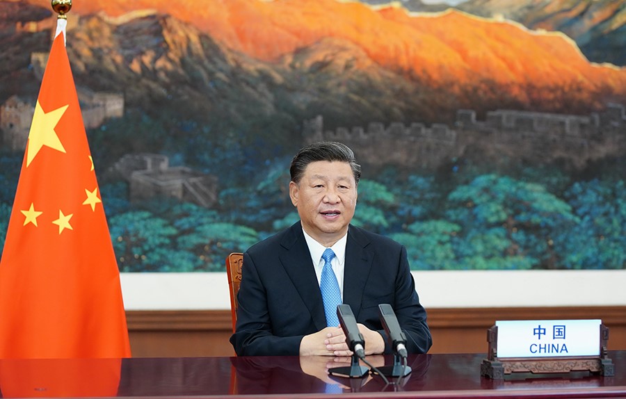 2020年9月22日，國(guó)家主席習(xí)近平在第七十五屆聯(lián)合國(guó)大會(huì)一般性辯論上發(fā)表重要講話。新華社記者 鞠鵬 攝