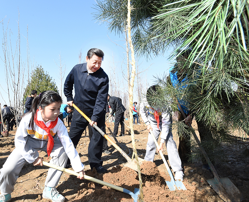 2015年4月3日，習(xí)近平總書記同大家一起植樹。