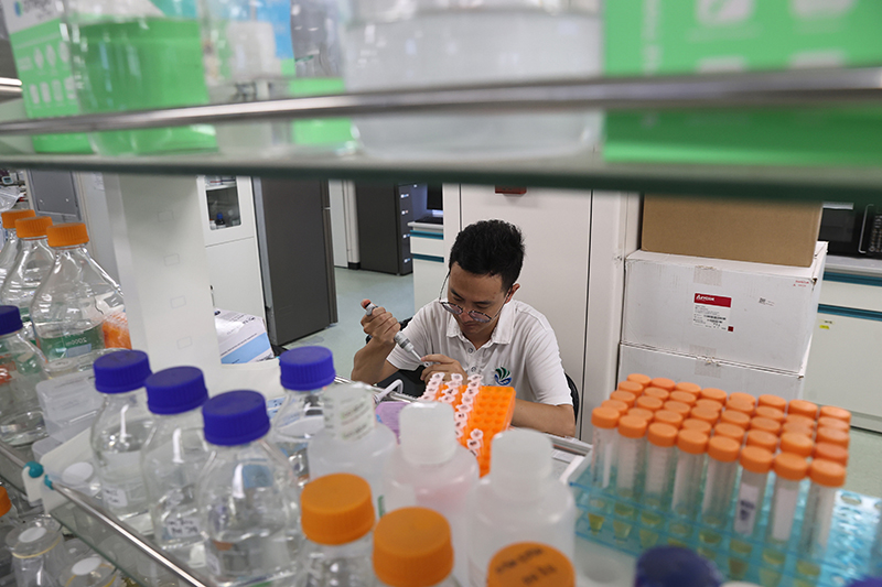 在三亞崖州灣科技城，一名青年科技工作者正在進行科研工作。