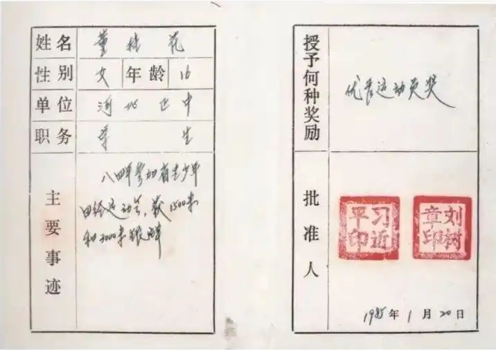 圖為1985年1月，時任正定縣委書記的習(xí)近平為參賽運動員頒發(fā)的“優(yōu)秀運動員獎”。
