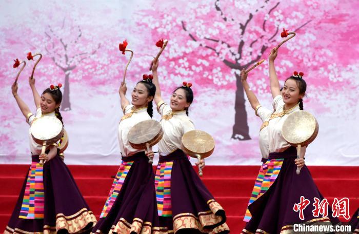 3月28日，西藏林芝第二十屆桃花旅游文化節(jié)開幕式上的文藝表演。　李林 攝