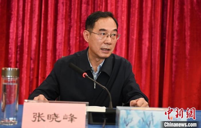 圖為西藏自治區(qū)黨委宣傳部副部長、西藏廣播電視臺黨組書記張曉峰致辭?！≮w朗 攝